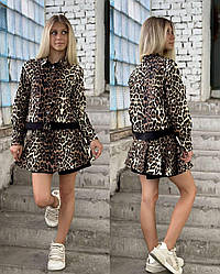 Підлітковий стильний леопардовий костюм сорочка та спідниця-шорти "Аннет", розміри на зріст 140 — 160 + Відеоогляд