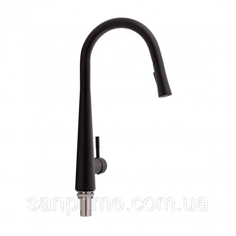 Змішувач для кухні Qtap Evicka з висувним виливом QTEVI9135103UB Black Matt