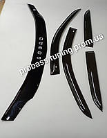 Дефлекторы окон + дефлектор капота (ветровики+мухобойка) Рено Логан седан 2005-2012 акриловые