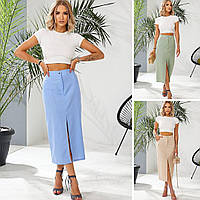 Женские юбки - 1604-аз - Стильная льняная женская юбка-миди