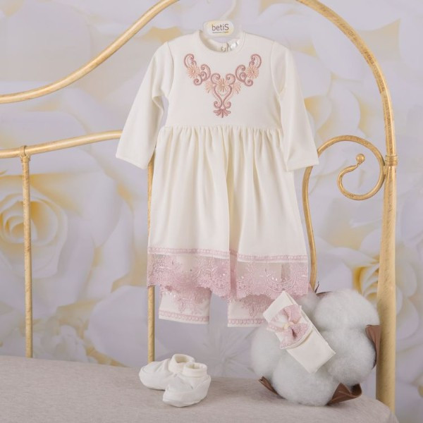 Костюм для хрещення "Світлинка" довгий рукав інтерлок зріст 68 см (3 – 6 місяців) Betis Молочний з пудровим, фото 1