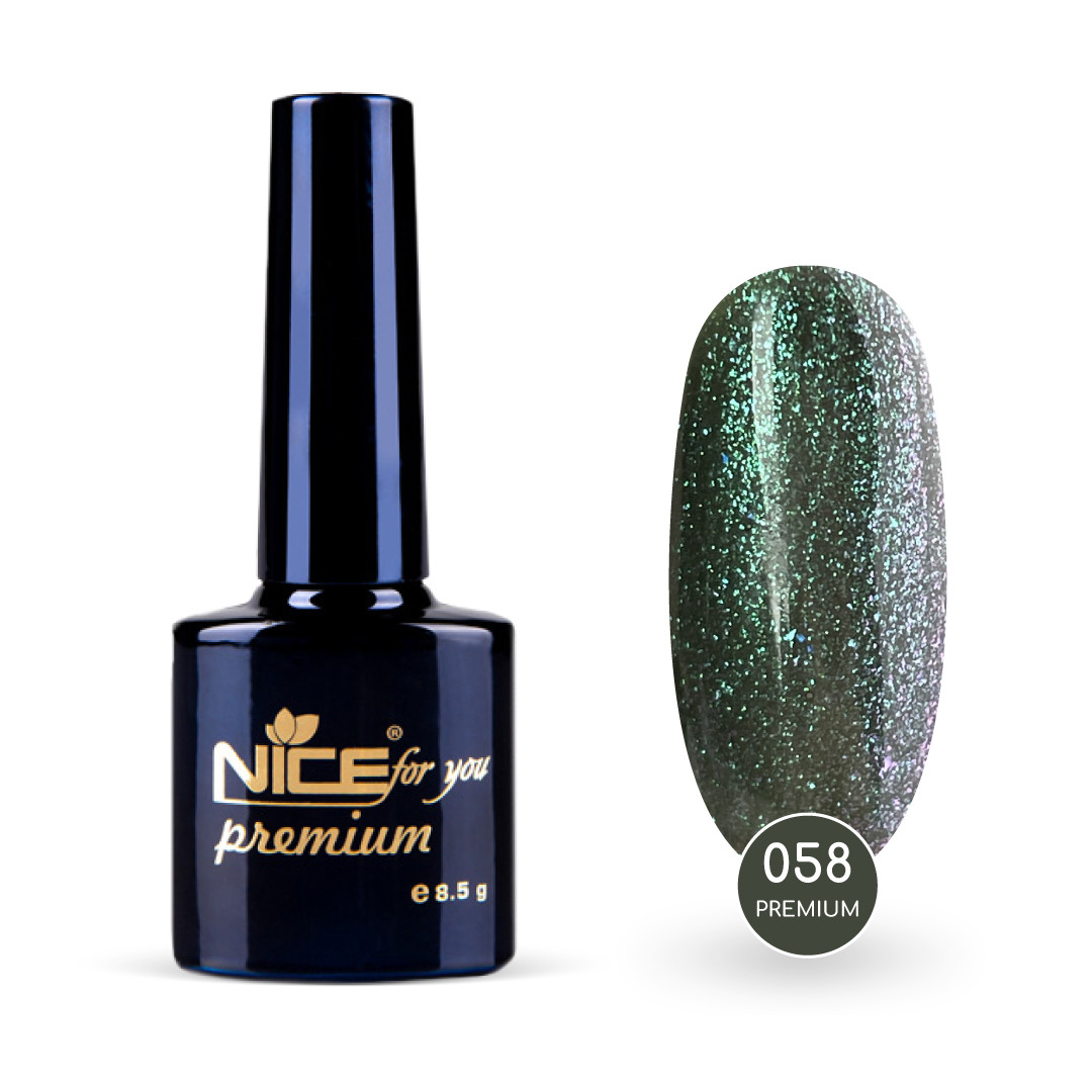 Гель-лак Nice for you Premium №058 Зелений з блискітками 8.5 г