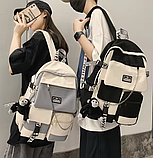 Рюкзак шкільний для хлопчика дівчинки піідлітка студента бежевий міський з кишенями, фото 6