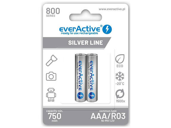 Акумулятор everActive 2x EVHRL03-800, AAA/(R03), 800mAh, LSD Ni-MH, блистер 2шт, фото 1