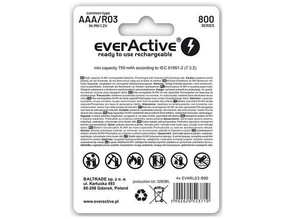 Акумулятор everActive 2x EVHRL03-800, AAA/(R03), 800mAh, LSD Ni-MH, блистер 2шт, фото 4