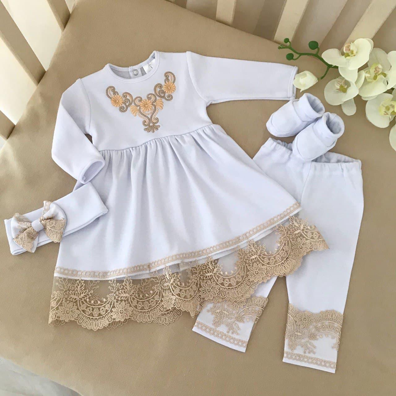 Костюм для хрещення "Світлинка" інтерлок зріст 86 см (12 – 18 місяців) Betis Білий з кавовим, фото 1