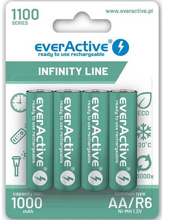 Акумулятор everActive Infinity Line EVHRL6-1100, AA/(HR6), 1100mAh, LSD Ni-MH, блистер 4шт, фото 1