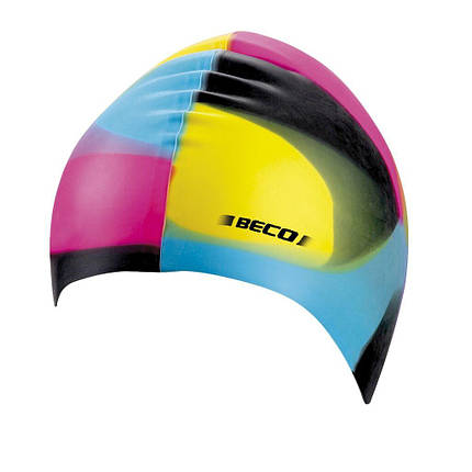 Шапочка для плавання мультиколор унісекс шапочка для басейну силіконова BECO 7391 990 чорно-мультиколорна, фото 2