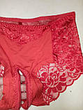 Жіночі сексуальні трусики для рольових ігор із відкритою промежиною, червоні еротичні трусики з вирізом L, фото 5