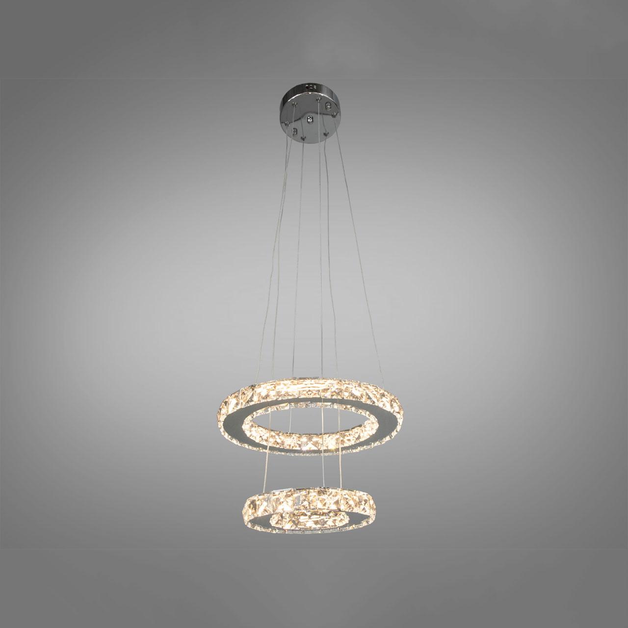 Кришталева підвісна світлодіодна LED люстра 30 Вт з пультом управління колір каркасу хром 8317-3W/300+200HR, фото 1