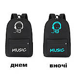Рюкзак фосфорний шкільний портфель чоловічий жіночий світиться MUSIC маленкий, фото 2