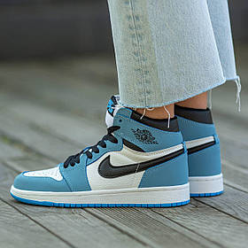 Кросівки Nike Air Jordan Retro 1 High Blue White / Найк Аїр Джордан Ретро 1 Високі Блакитні з Білим