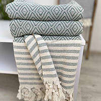 Плед покривало бавовна 180х230 ромб ментол туречинна