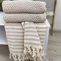 Плед покривало бавовна 180х230 ромб беж туречинна