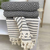 Плед покривало бавовна 180х230 ромб чорний туречинна