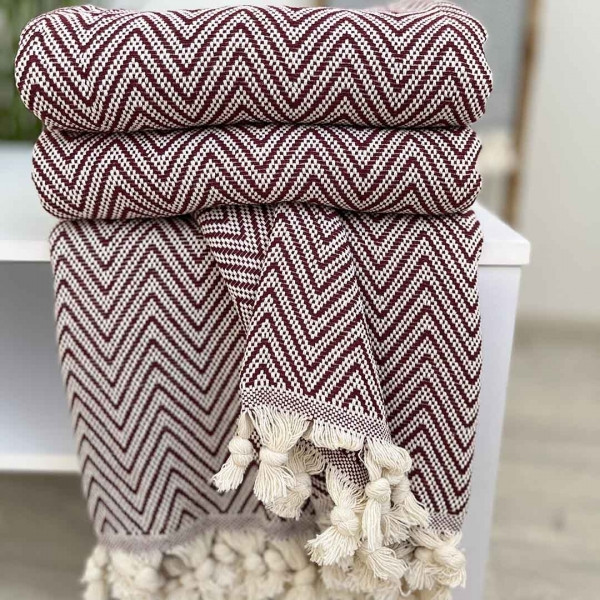 Плед покривало бавовна 180х230 зигзаг бордо туречинна, фото 1
