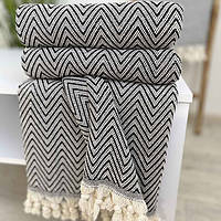 Плед покривало бавовна 180х230  зигзаг чорний туречинна