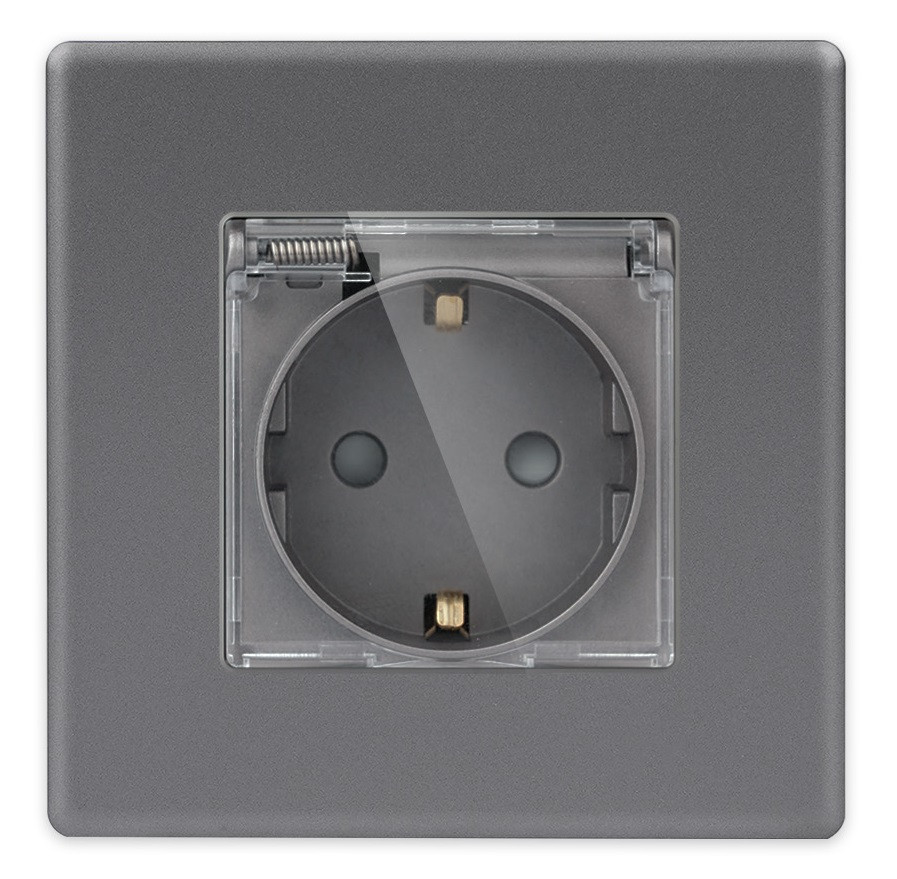 Розетка з кришкою 1DAL | Сірий (P86-STCR.GR), фото 1