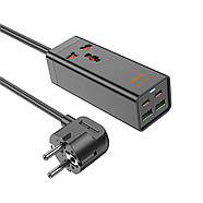 Мережевий подовжувач HOCO AC10A Barry PD65W GaN (2C2A with 1 socket) desktop charger Black, фото 3