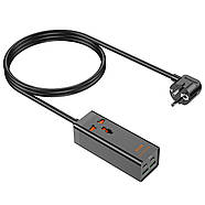 Мережевий подовжувач HOCO AC10A Barry PD65W GaN (2C2A with 1 socket) desktop charger Black, фото 4