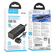 Мережевий подовжувач HOCO AC10A Barry PD65W GaN (2C2A with 1 socket) desktop charger Black, фото 6