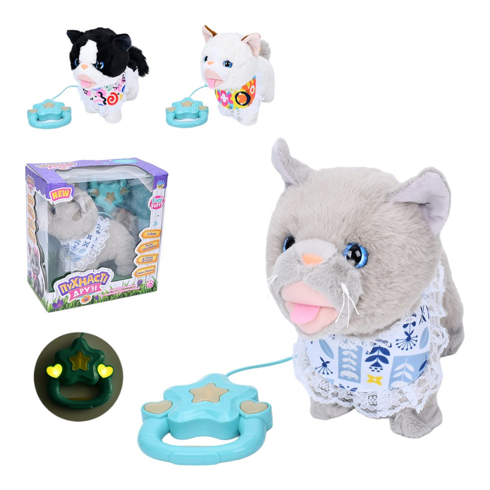 М'яка інтерактивна Кішка LIMO TOY (на повідку, 3 види, плюш, звук, музика, рухає хвостом) M 5842 I UA
