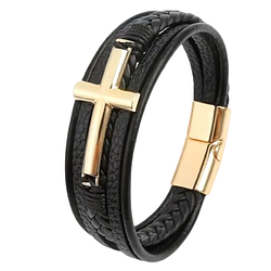 Браслет "Хрест" багатошаровий з нержавіючої сталі 20,5 см