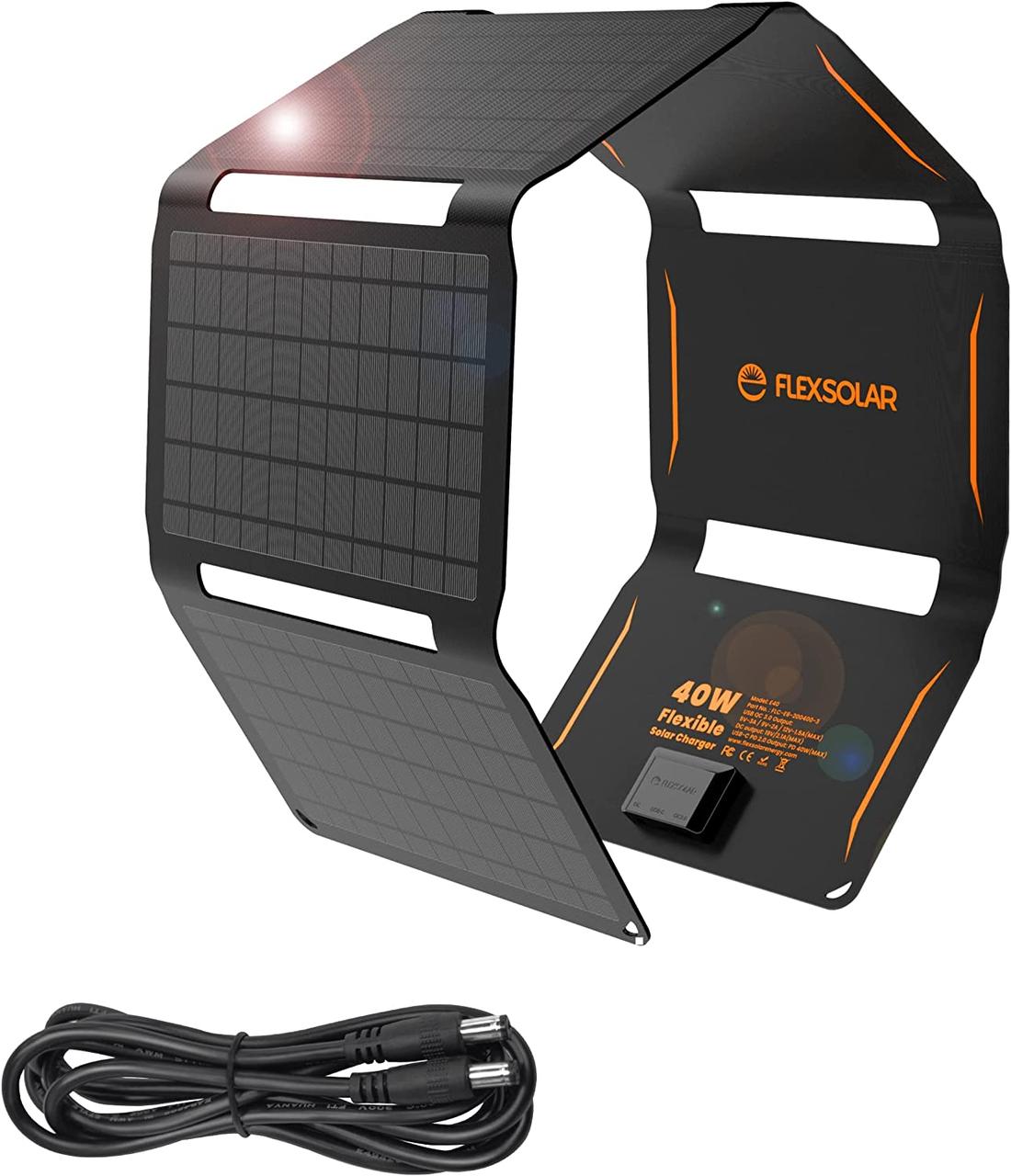 Сонячна складана панель FlexSolar 40Вт (IP67) плюс кабель DC5521 для заряджання ноутбука
