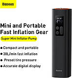 Автомобільний компресор Baseus Super Mini Inflator Pump для накачування шин з ліхтарем, фото 3