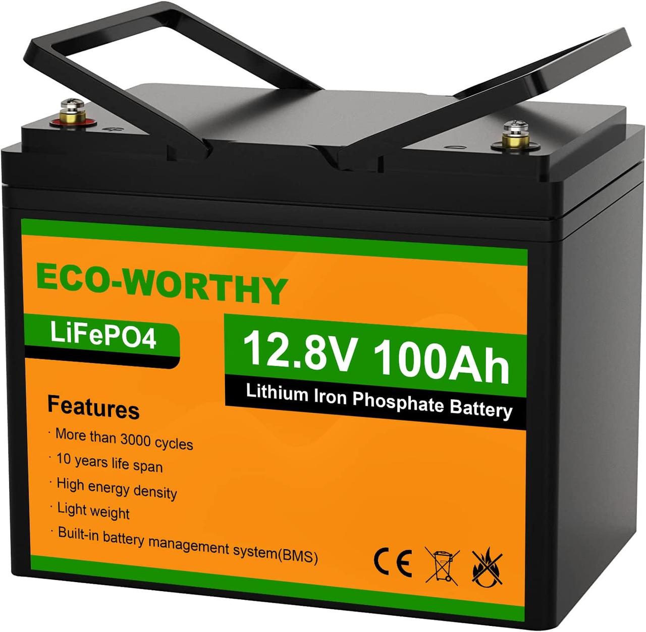 Акумулятор Eco Worthy LiFePO4 12V 100Ah (1280Втг) із вбудованим BMS для ДБЖ (UPS)