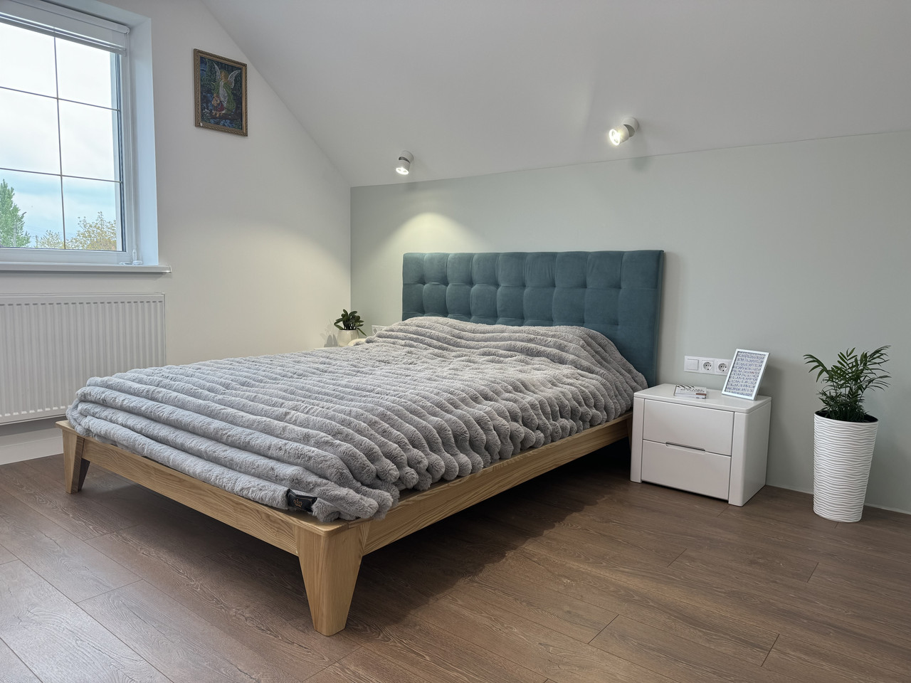 Ліжко двоспальне "Скай" з натурального дерева ясен, фото 1