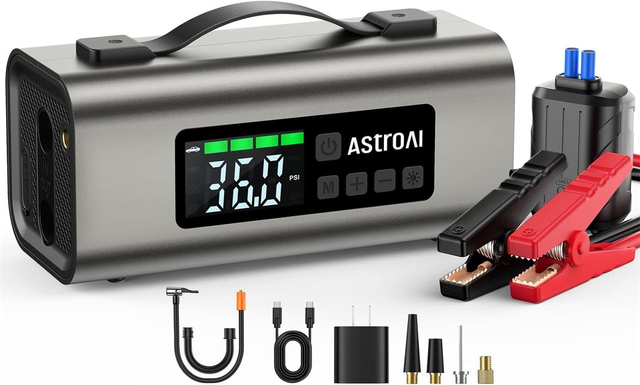 Пусковий пристрій AstroAI Jump Starter 2500А з потужним повітряним компресором, Grey