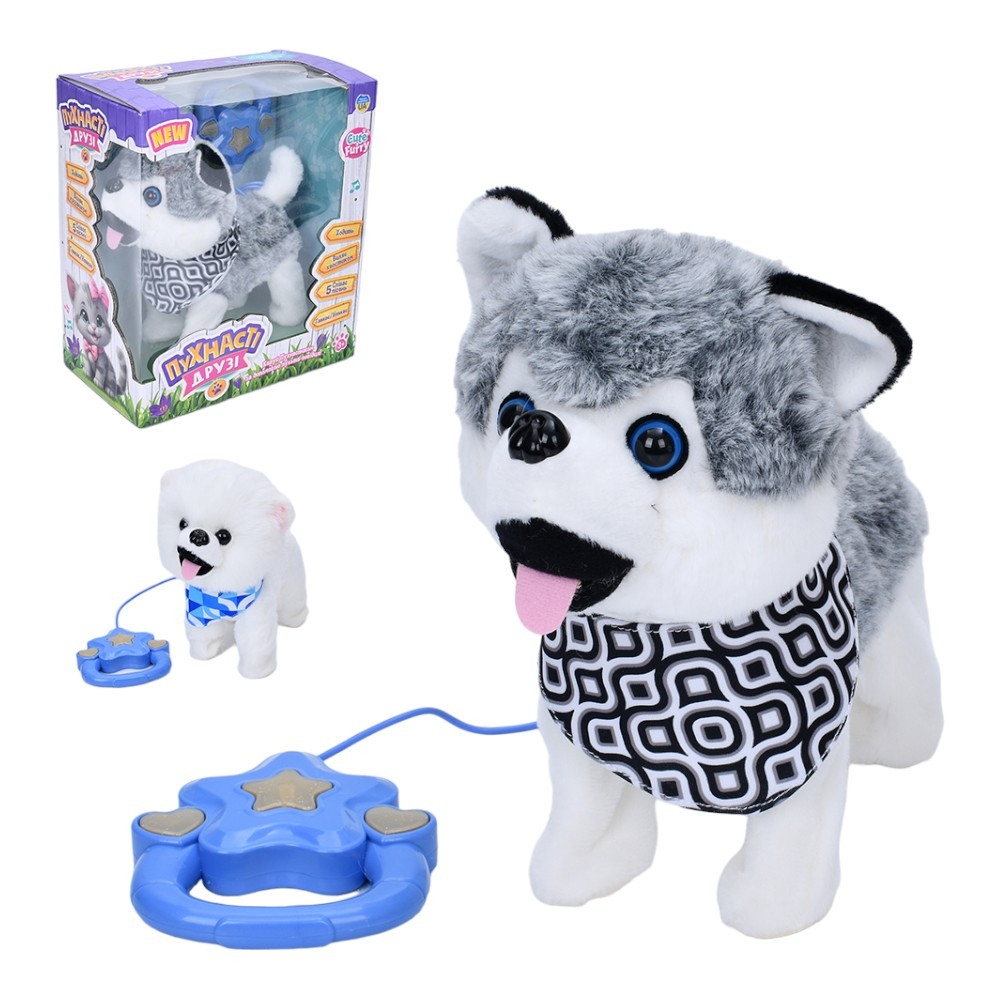 М'який інтерактивний Собачка LIMO TOY (на повідку, плюш, звук, 2 види, рухає хвостом) M 5840 I UA