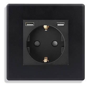 Розетка з USB-виходами 1DAL | Чорний з З/К + Шторки (P86-STU2.BL)