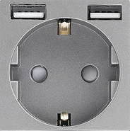 Розетка з USB-виходами 1DAL | Сірий з З/К + Шторки (P86-STU2.GR), фото 2