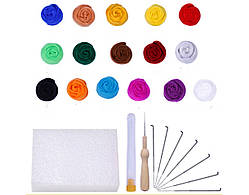 Набір вовни для валяння 16 кольорів по 10 г. + інструменти