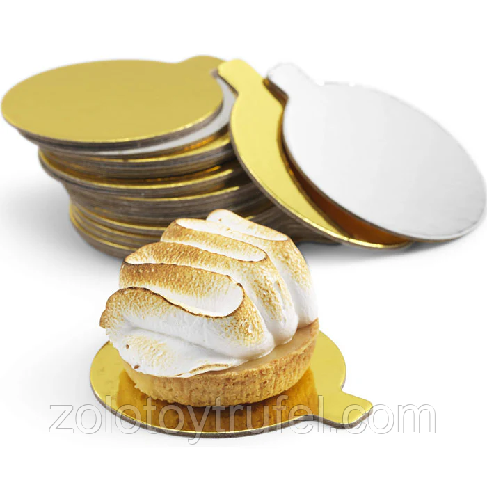 Підкладка для торта золото-срібло d 9 см з ручкою, фото 1