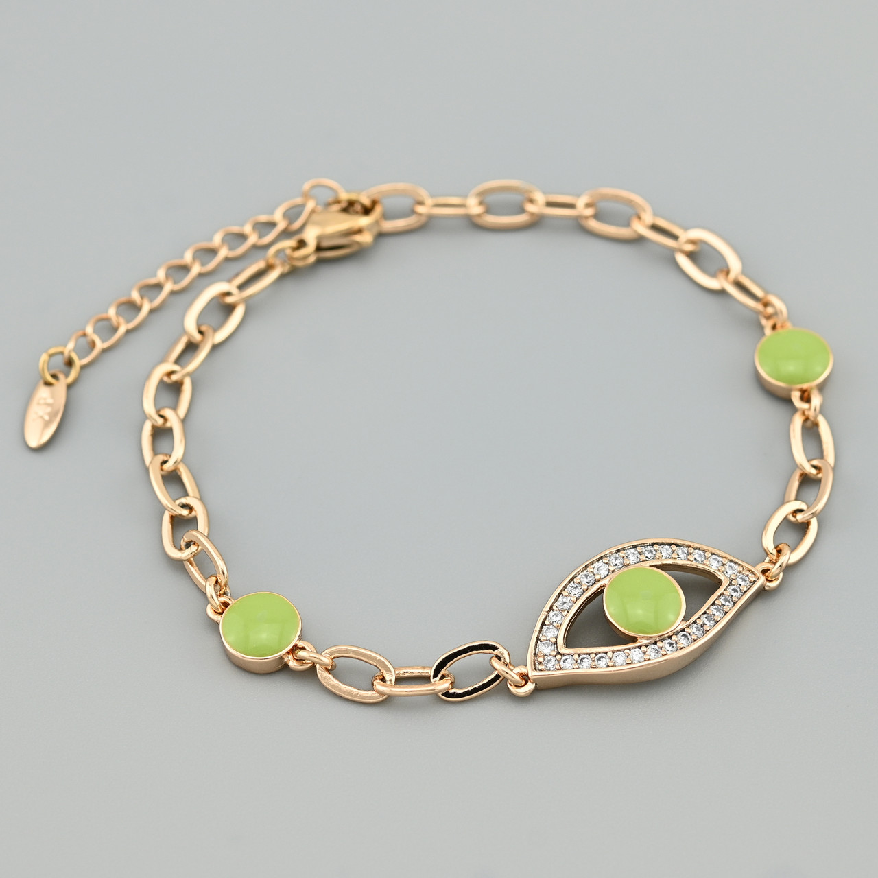 Браслет Погляд 45900 ширина 4 мм фіаніти зелена емаль позолота 18К довжина 17+3, фото 1