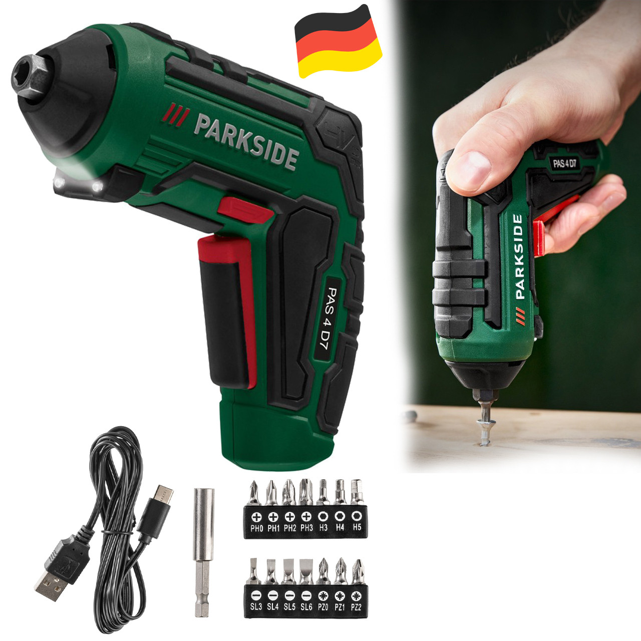 Професійна акумуляторна викрутка, шурупокрут Parkside PAS 4 D7 (4 V, 1500 mAh, 10 Nm, Німеччина), фото 1