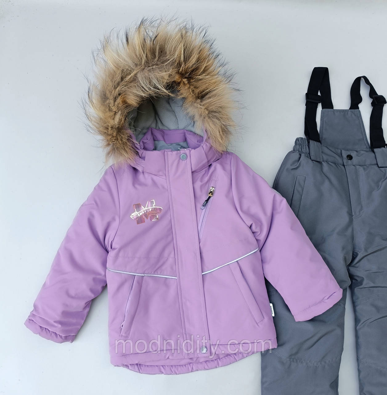 Зимовий дитячий термокомбінезон роздільний для дівчинки на 3 4 5 років "Ніка" бузковий 92, фото 1