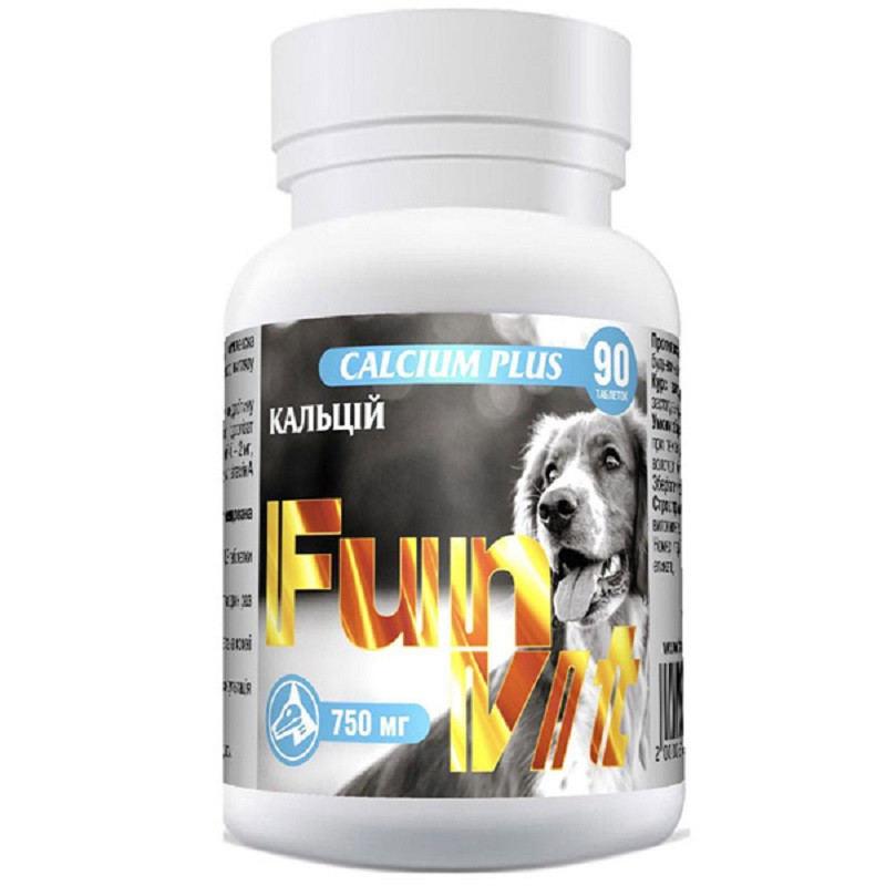 Таблетки для собак і кішок Calcium Plus вітаміни для здорового росту тварини No90 FunVit