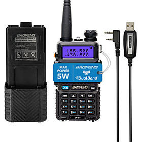 Комплект Рація Baofeng UV-5R UHF/VHF, 5 Вт + батарея BL-5L 3800 мА·год + USB кабель PL2303