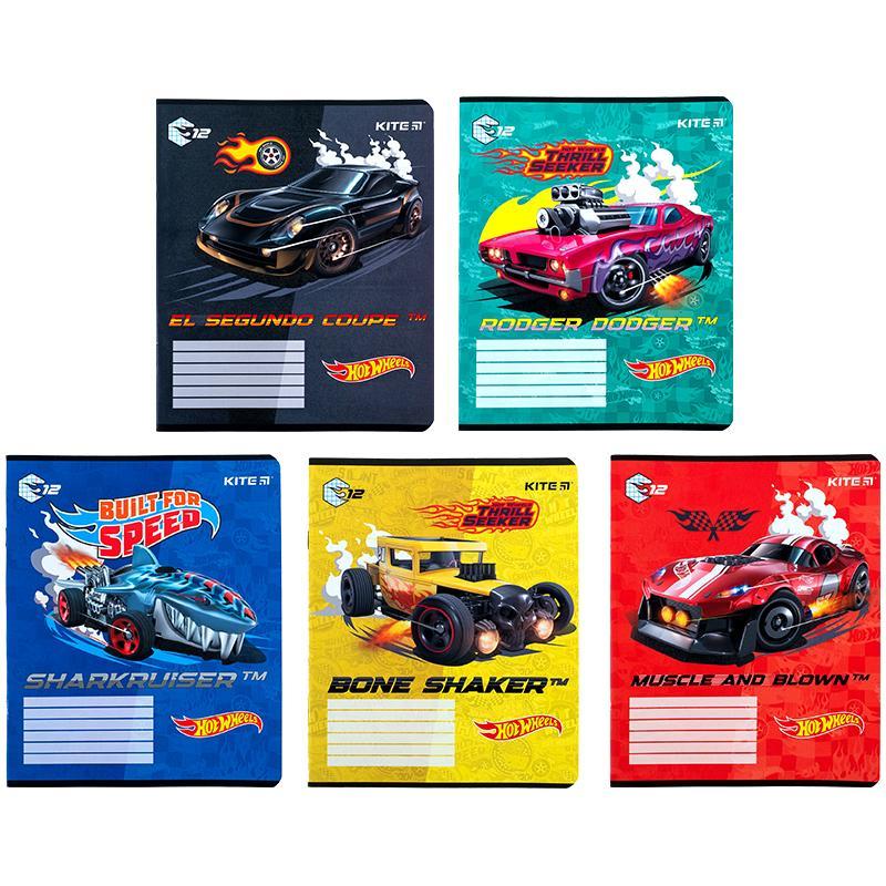 Набір шкільних зошитів 12 аркушів, клітинка, Kite Hot Wheels (25 штук) hv24-232, фото 1