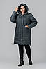 Тепла жіноча подовжена куртка пальто великих розмірів на осінь-зиму, єврозима, утеплювач тінсулейт, фото 5
