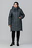Тепла жіноча подовжена куртка пальто великих розмірів на осінь-зиму, єврозима, утеплювач тінсулейт, фото 8