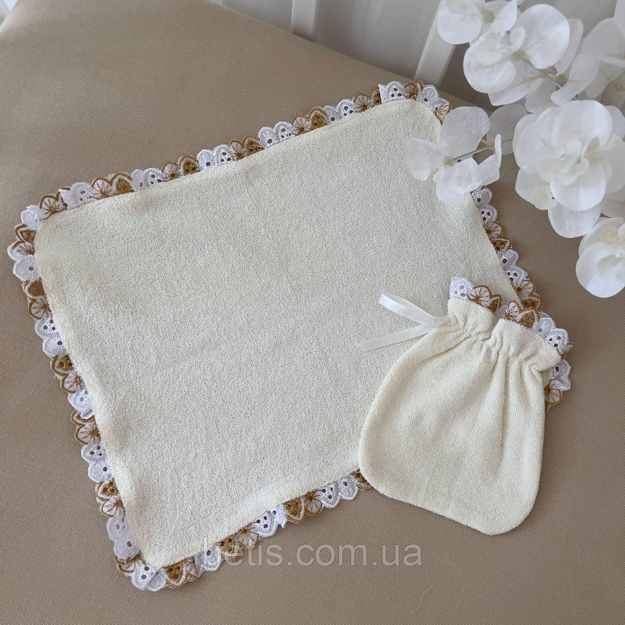 Набір "Таїнство Хрещення" мішечок,серветка 25*30 см. Молочний Махра арт.27070835, фото 1