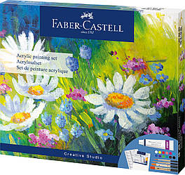 Фарби акрилові 12 кольорів Faber-Castell Creative Studio, з 4 пензликами та полотном,12 туб х 9 мл, 379280