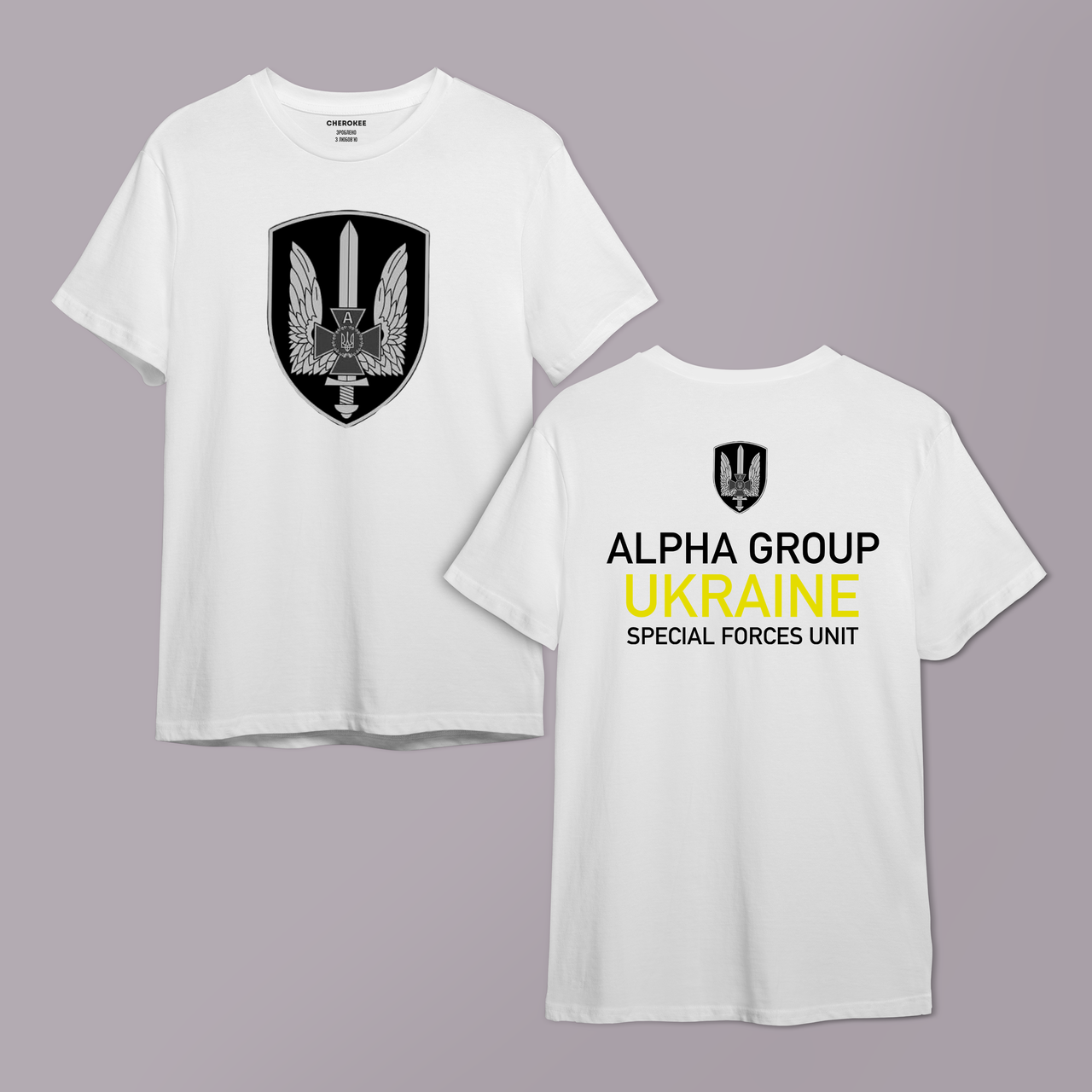 Футболка чоловіча біла ХЛ "ALPHA GROUP UKRAINE SPECIAL FORCES UNIT" двухстороння-1560