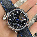 Чоловічий годинник кварцовий на шкіряному ремінці з хронографом Skmei 9106BU Silver-Black-Blue, фото 6