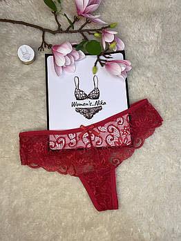 Трусики стрінги мереживні XS сексуальні з бантиком червоні Womens Nika